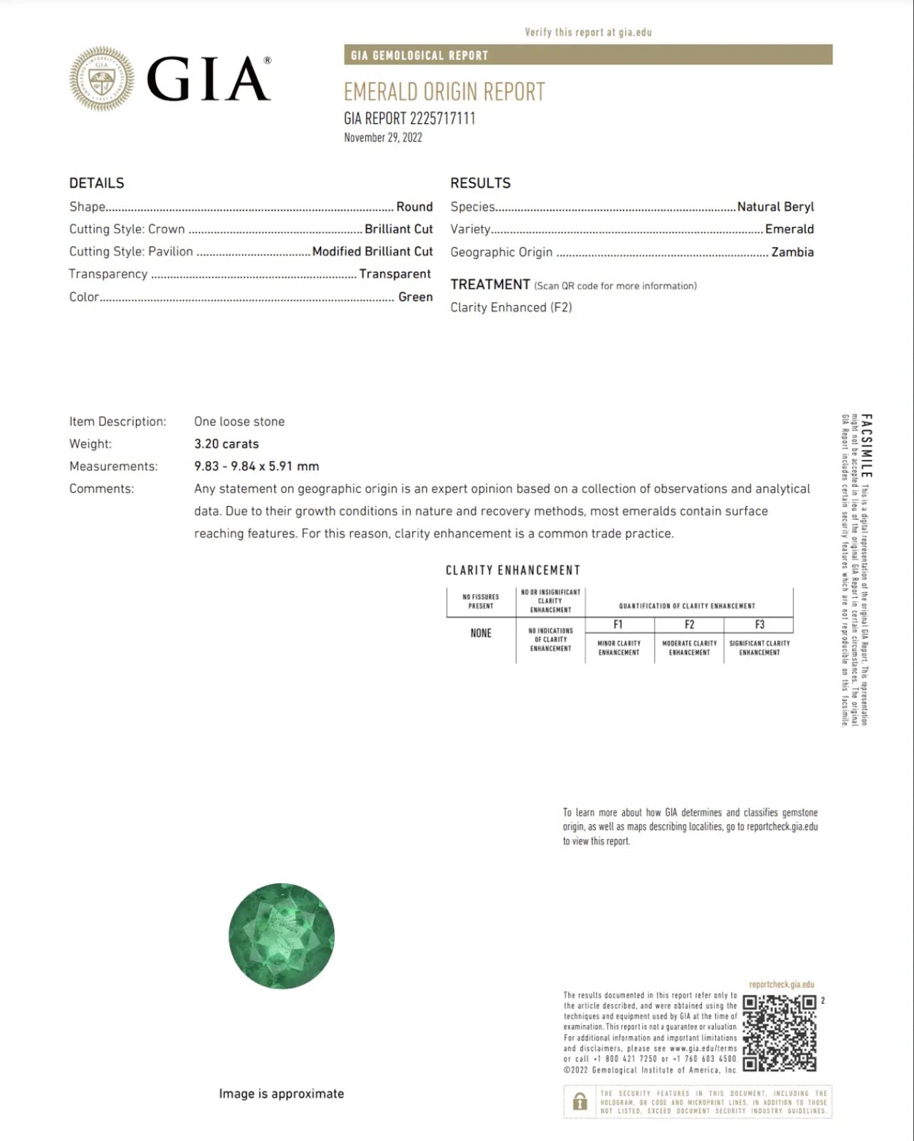 3.20ct GIA Zambian F2 Emerald .91ct GIA I SI1 Diamond .94ct GIA I SI1 Diamond Platinum Three Stone Ring