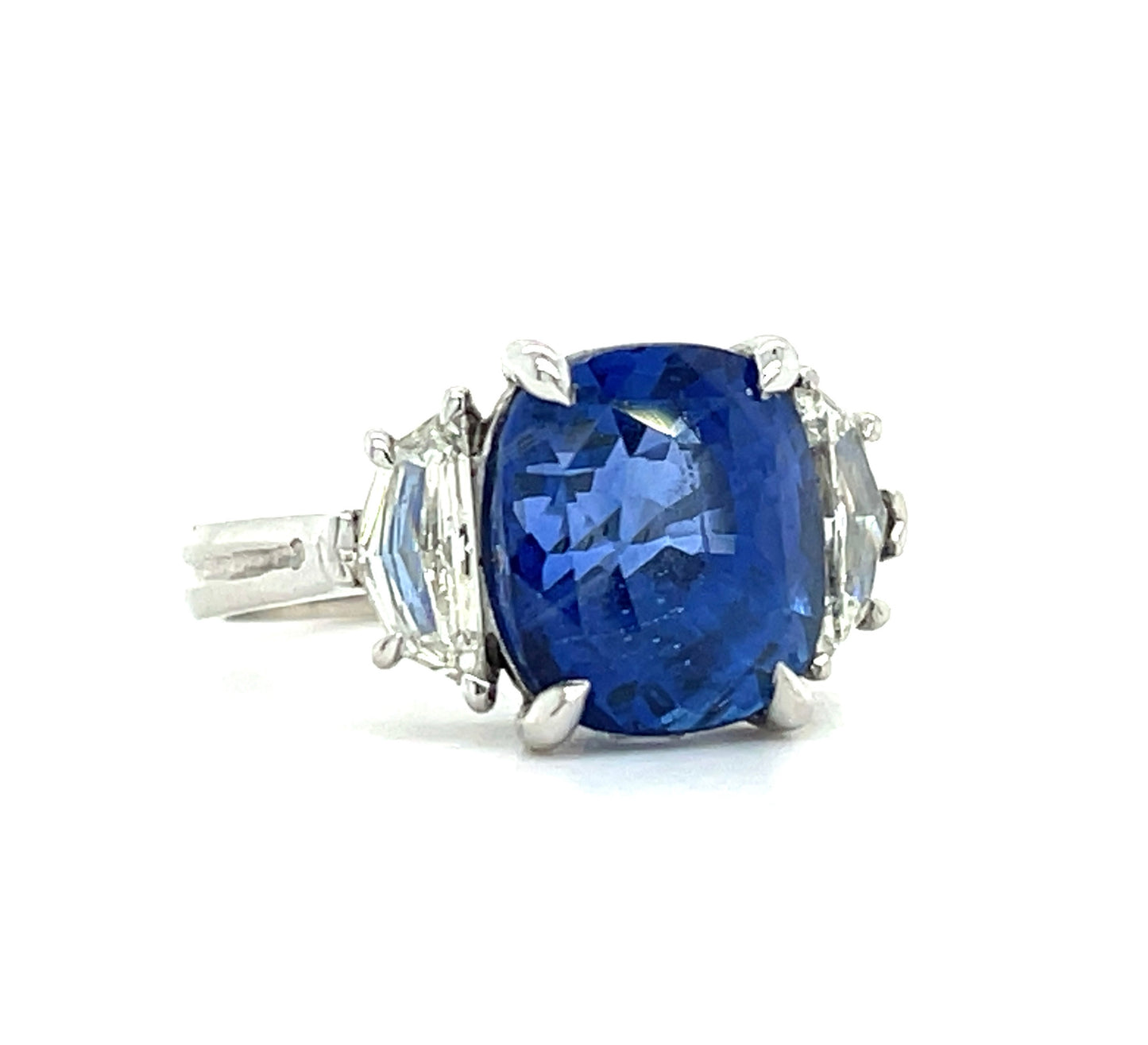 7.11ct Blue Cushion Sapphire .65ct Cadillac Diamonds Platinum Ring
