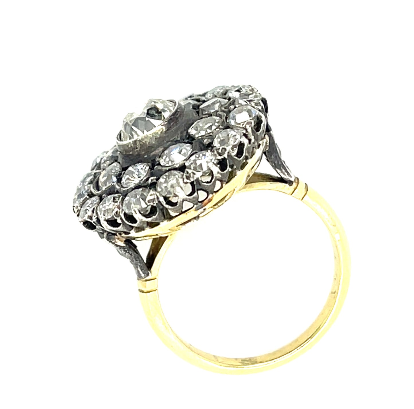 1ct Old Mine Cut Center Diamond 2.80ct SD Handmade Silver over 18KY Ring