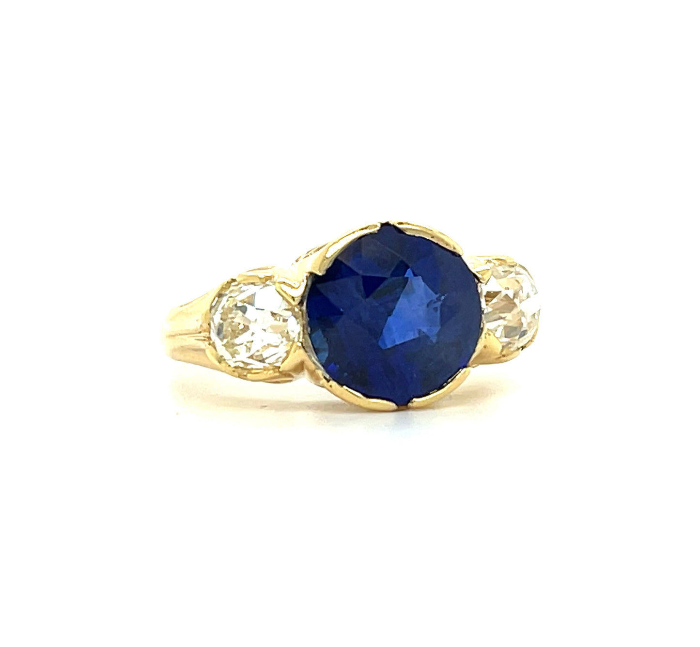 3.52ct Sapphire 1.80ct Old European Cut Diamonds 18KY Ring