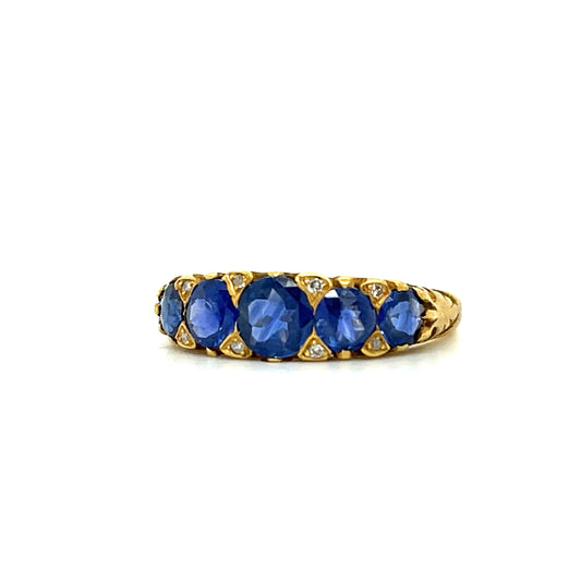 1.30ct Blue Sapphires .08ct Diamonds 15K Antique Ring (Circa 1910s)