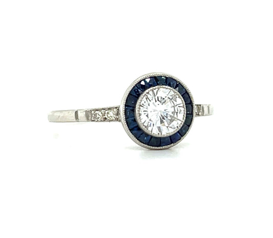 .55ct Round Brilliant Diamond .36ct Calibre Sapphires .12ct SD Platinum Handmade Ring