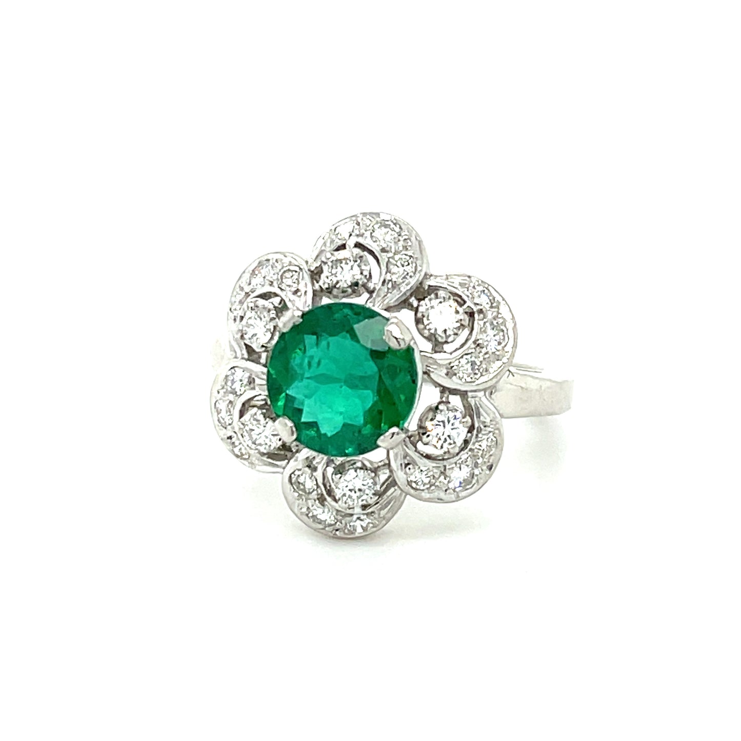 1.32ct Emerald .70ct Diamond Platinum Vintage Ring (Circa 1960s)