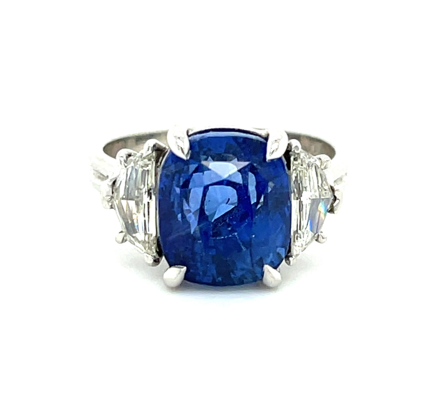 7.11ct Blue Cushion Sapphire .65ct Cadillac Diamonds Platinum Ring