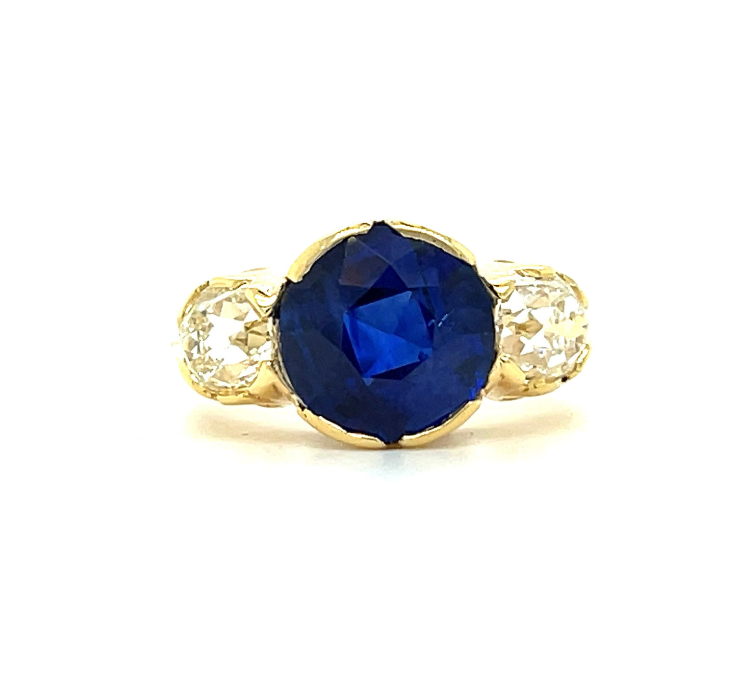 3.52ct Sapphire 1.80ct Old European Cut Diamonds 18KY Ring