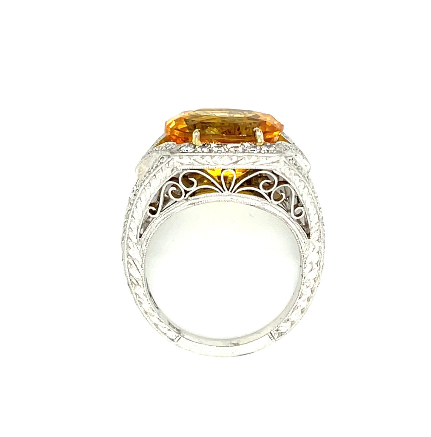 Platinum Orange Sapphire 8.50ct and Diamond Ring