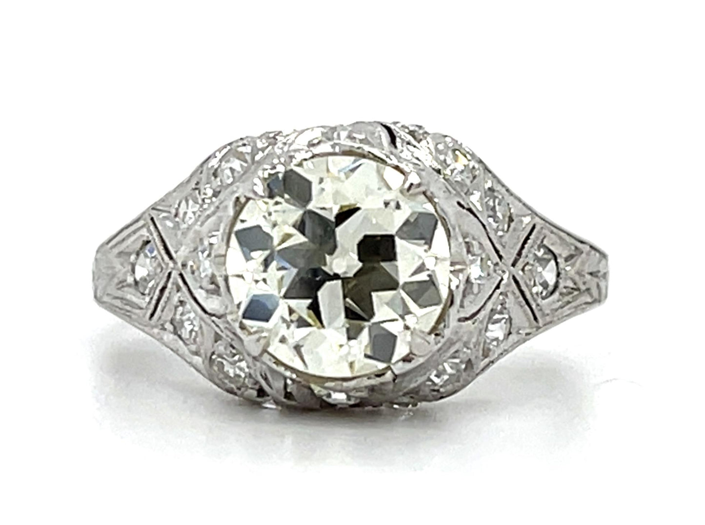 Original Art Deco 1.74ct Euro Diamond Platinum Ring (Antique 1920s) .58ct SD