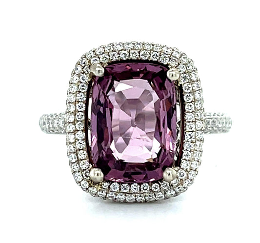 4.13ct Pink Spinel .78ct Diamond 18KW Estate Ring 6.12g 6 Size