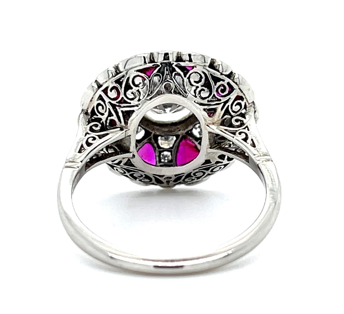 1.19ct Round Diamond 2.40ct Pear Ruby Platinum Handmade Ring .86ct SD 6.10g