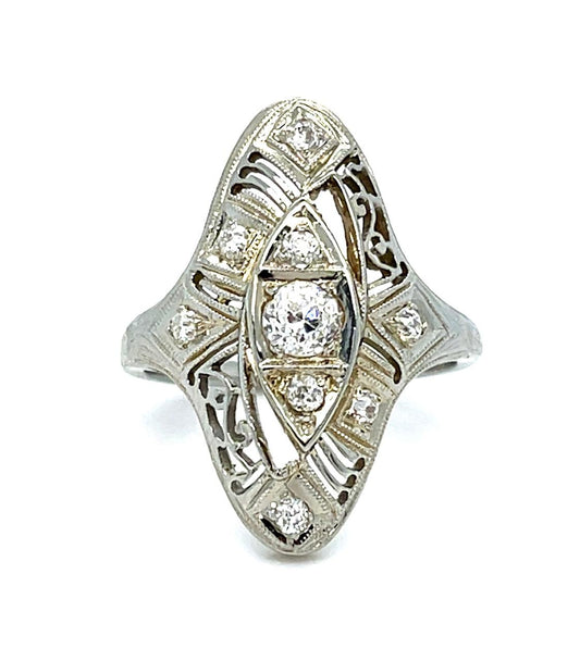 Art Deco .46ct Diamond 18KW Ring (Vintage 1930s) 4.10g 5 Size