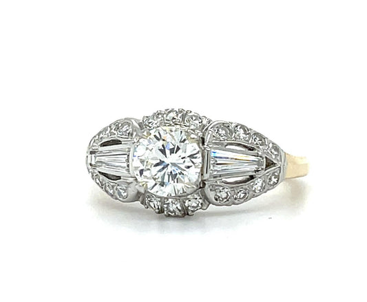 Art Deco 1.01ct H VS1 Diamond Platinum/14KY Ring .55ct SD 8 Size 6.49g GLS Cert