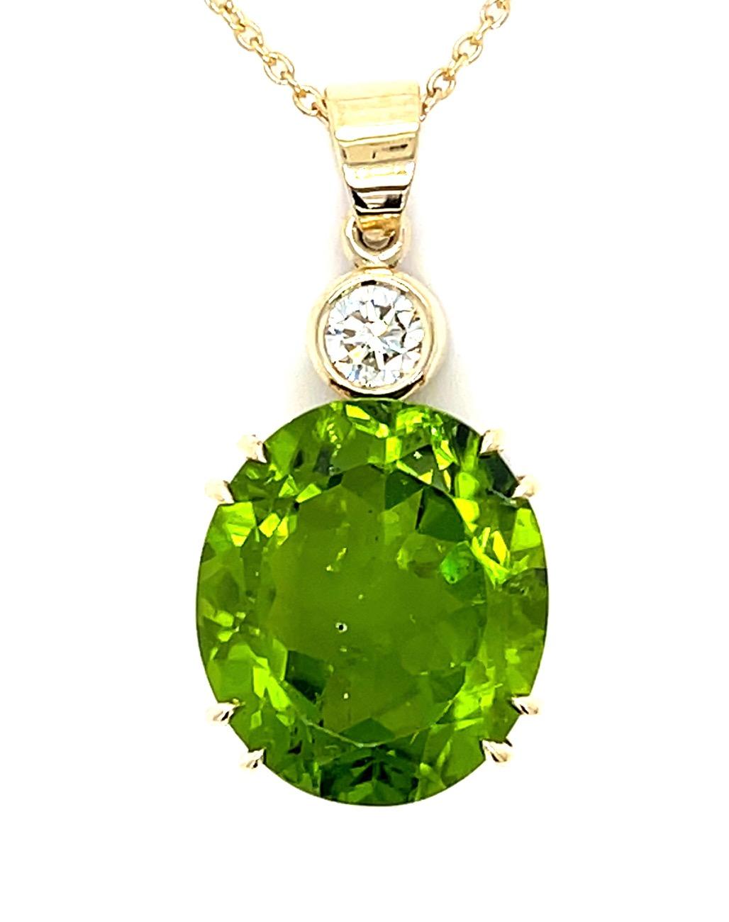 15.69ct Peridot .42ct Diamond 14KY Pendant 7.95g 18"