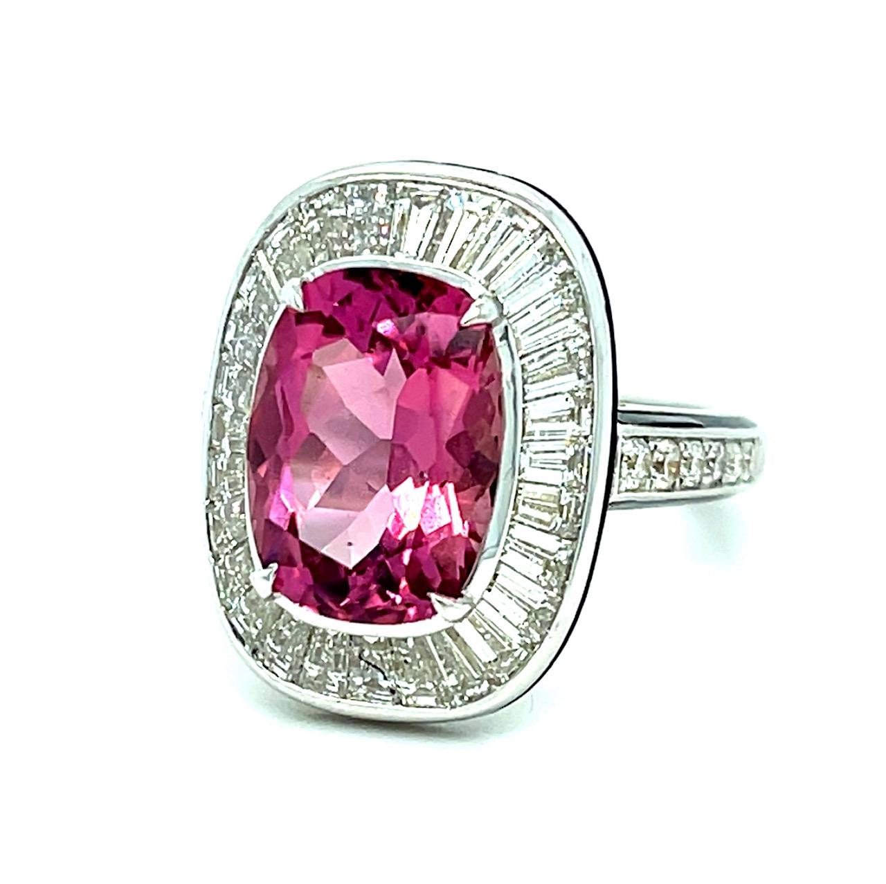 5.43ct Pink Tourmaline 2.75ct Diamond 18KW Black Enamel Ring 11.18g 6.75 Size