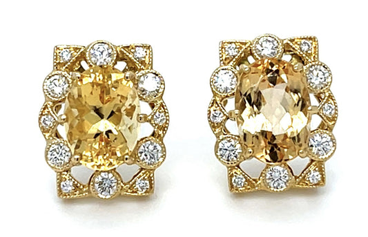 5.28ct Imperial Topaz .62ct Diamond 18KY Stud Earrings