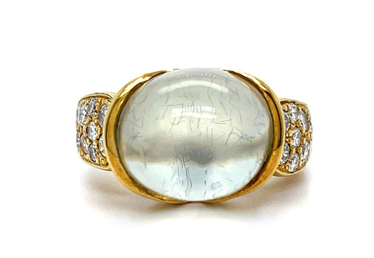 14KW Moonstone &  Diamond Ring 9.42ct(mnst) 0.12ct twt(dia) ESTATE  Size 6.50