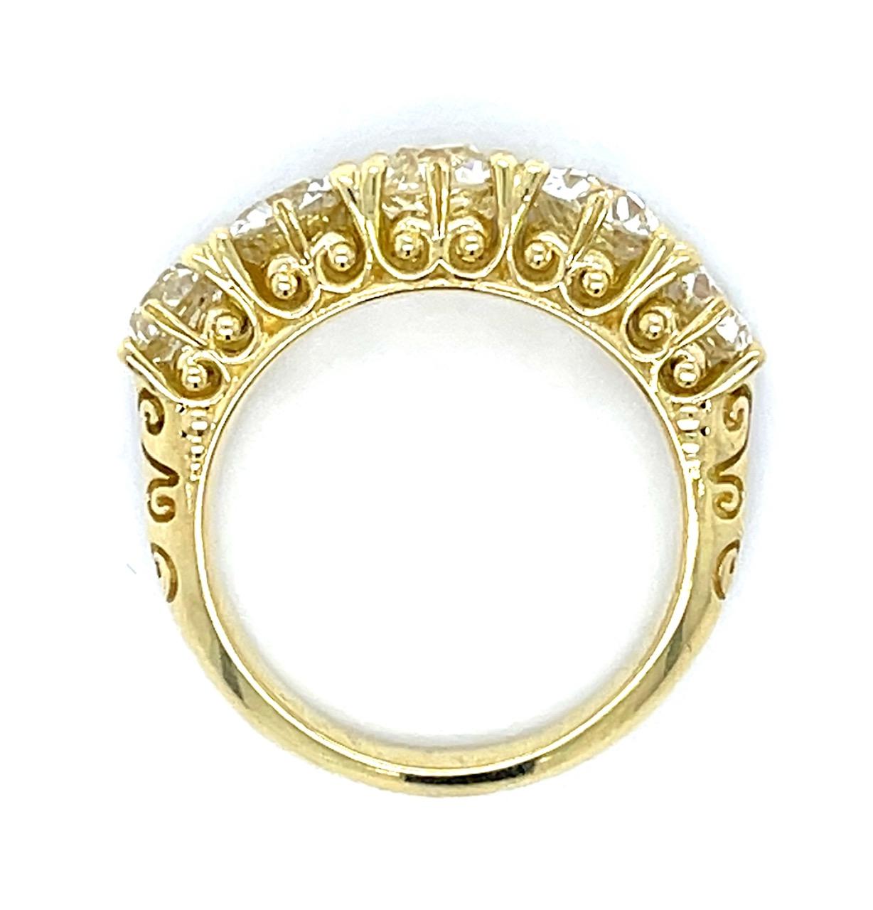 3.62ct Old European Diamond 18KY Five Stone Ring 8g 6.75 Size