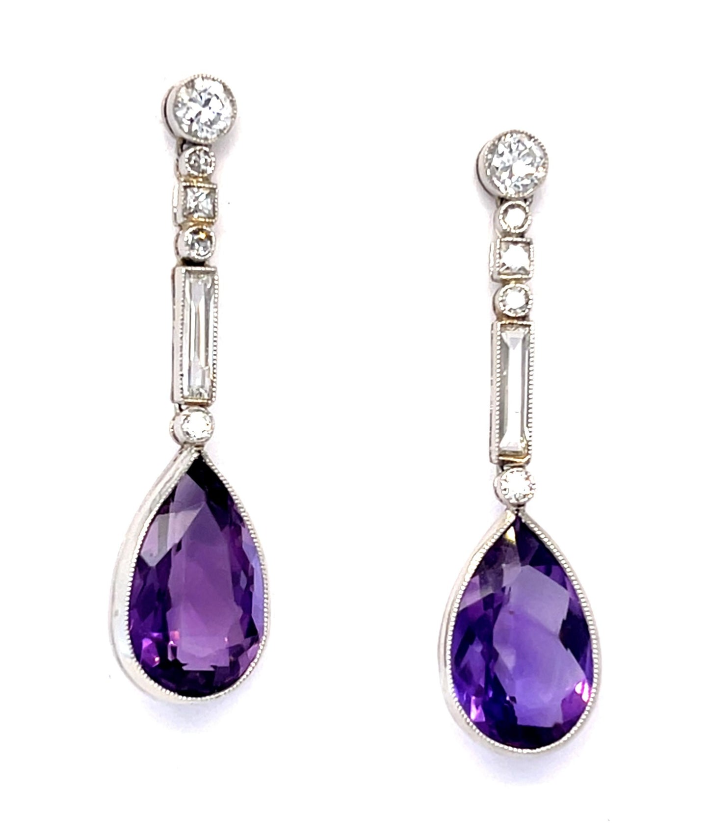 11ct Amethyst 1ct Diamond Platinum Handmade Earrings 5.48g 1.50"