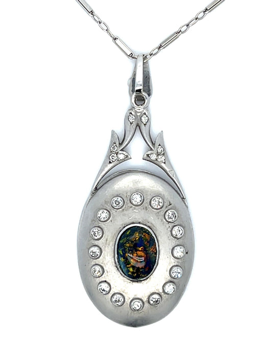 1.75ct Black Australian Opal Platinum Pendant .80ct Diamond 12.90g 20"