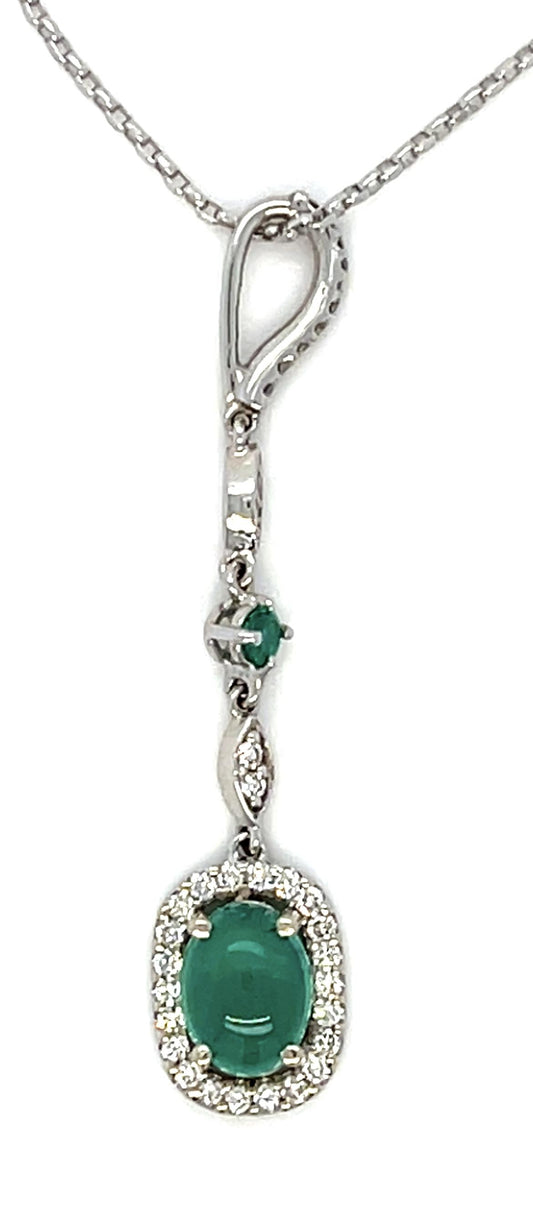 1.20ct Emerald .15ct Diamond 14KW Pendant 3.20g 20" #567