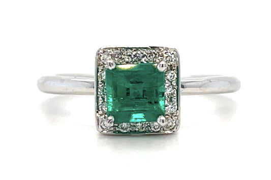 .75ct Emerald .08ct Diamond 14KW Ring 2.50g 6 Size #733
