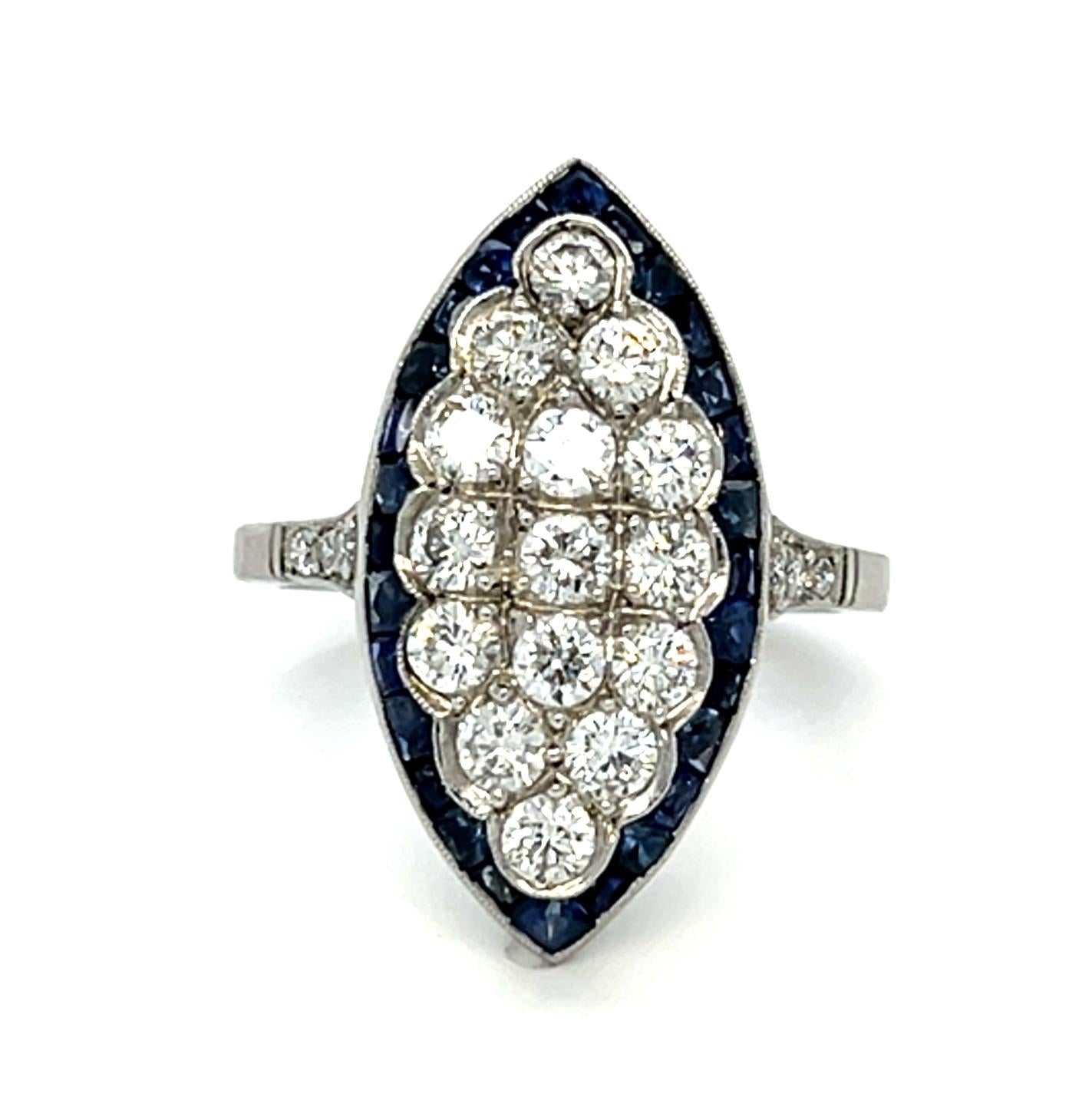 Handmade 1.50ct Diamond 1.30ct Sapphire Platinum Ring 6.14g 7 Size