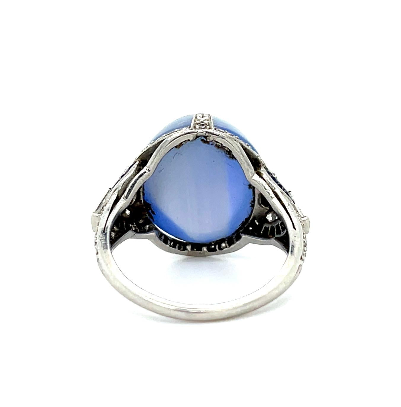 Original Art Deco 20ct Cabochon Star Sapphire Platinum Antique Ring (c 1920s)