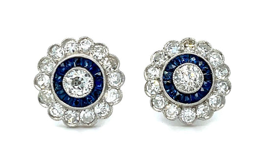 .40ct Diamonds .46ct Sapphire Platinum Handmade Stud Earrings .80ct SD 4.50g