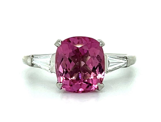 1.65ct Pink Tourmaline .40ct Diamond Platinum Estate 5.14g 7.25 Size