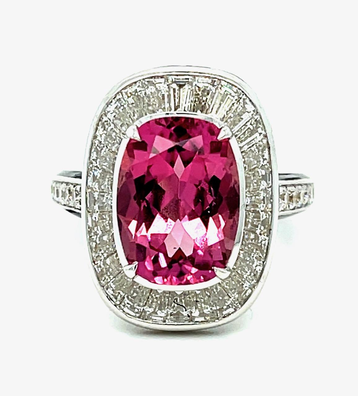 5.43ct Pink Tourmaline 2.75ct Diamond 18KW Black Enamel Ring 11.18g 6.75 Size