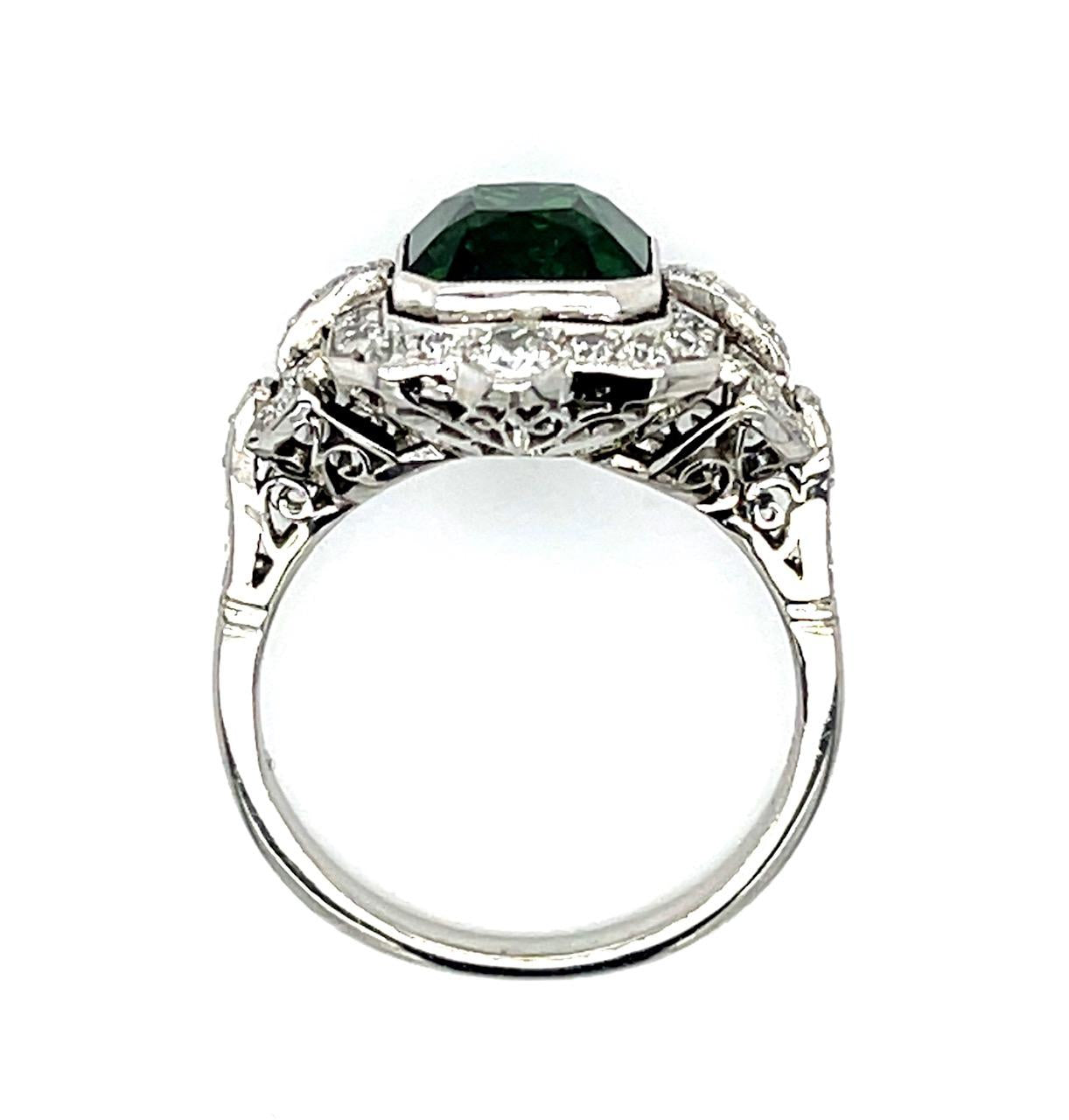 4.05ct Tsavorite Garnet .90ct Diamond Platinum Handmade Ring 7.26g 7 Size