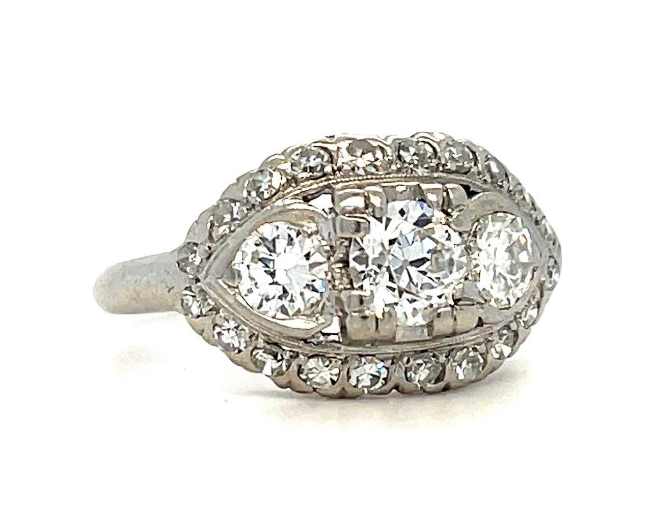 Art Deco 1.30ct Diamond PT+14KW Ring (Vintage 1930s) 6.25 Size 4.27g