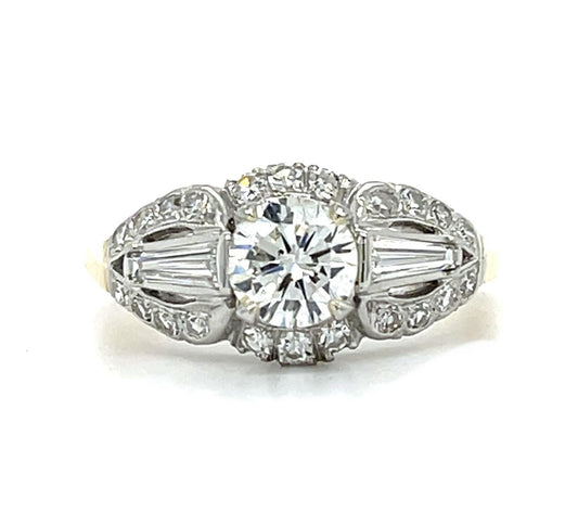 Art Deco 1.01ct H VS1 Diamond Platinum/14KY Ring .55ct SD 8 Size 6.49g GLS Cert