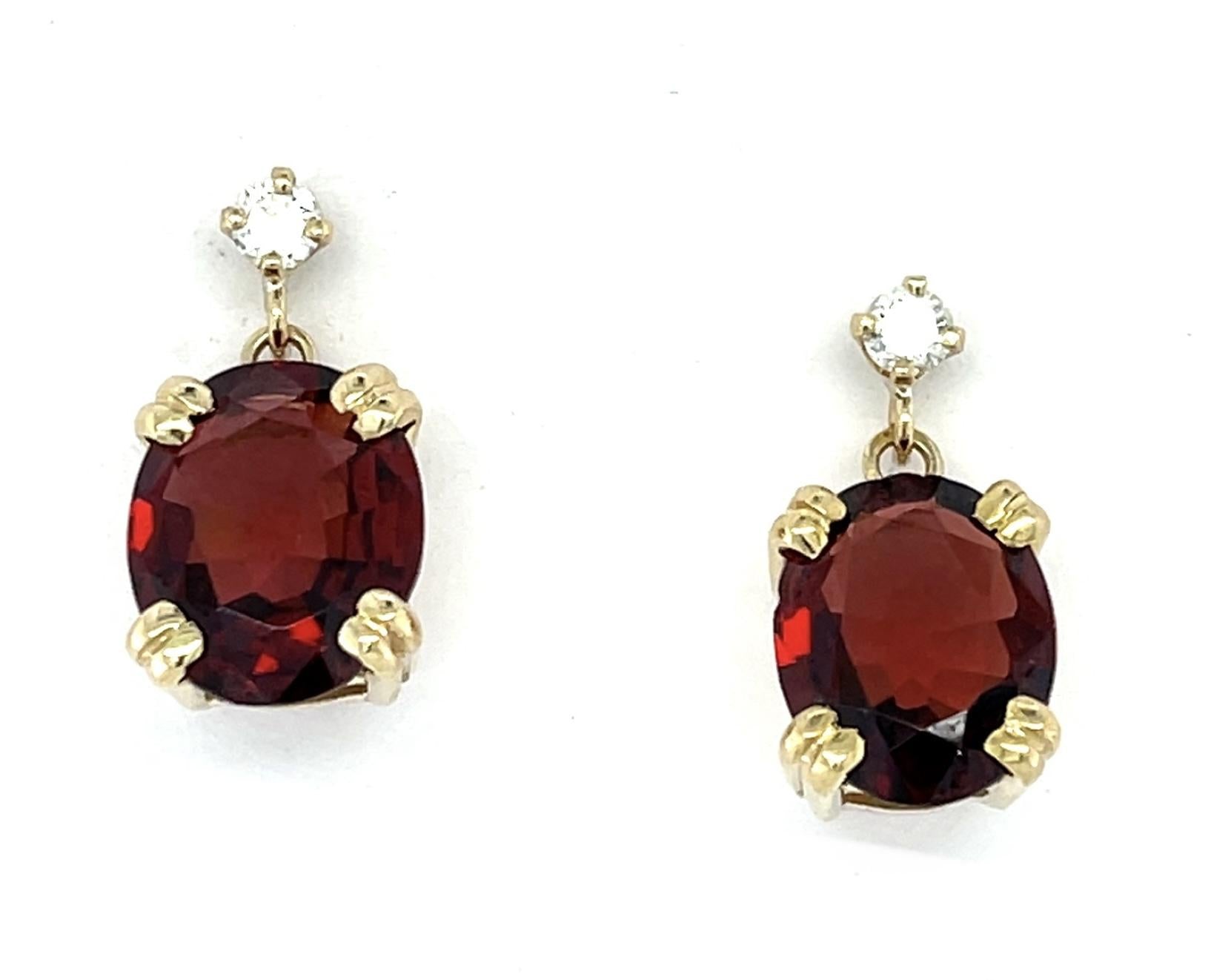 7ct Garnet .10ct Diamond 14KY Earrings 3.58g