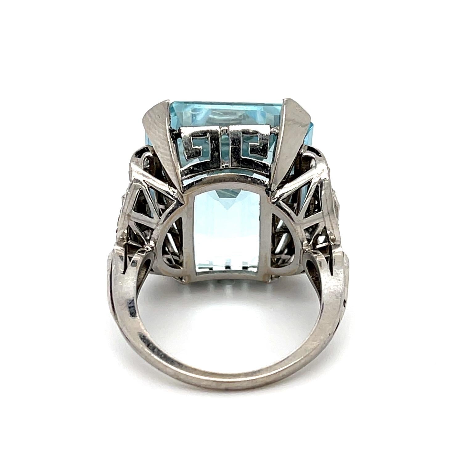 Original Art Deco 30ct Aquamarine 1.10ct Diamond Handmade Platinum Ring 15.62g 7