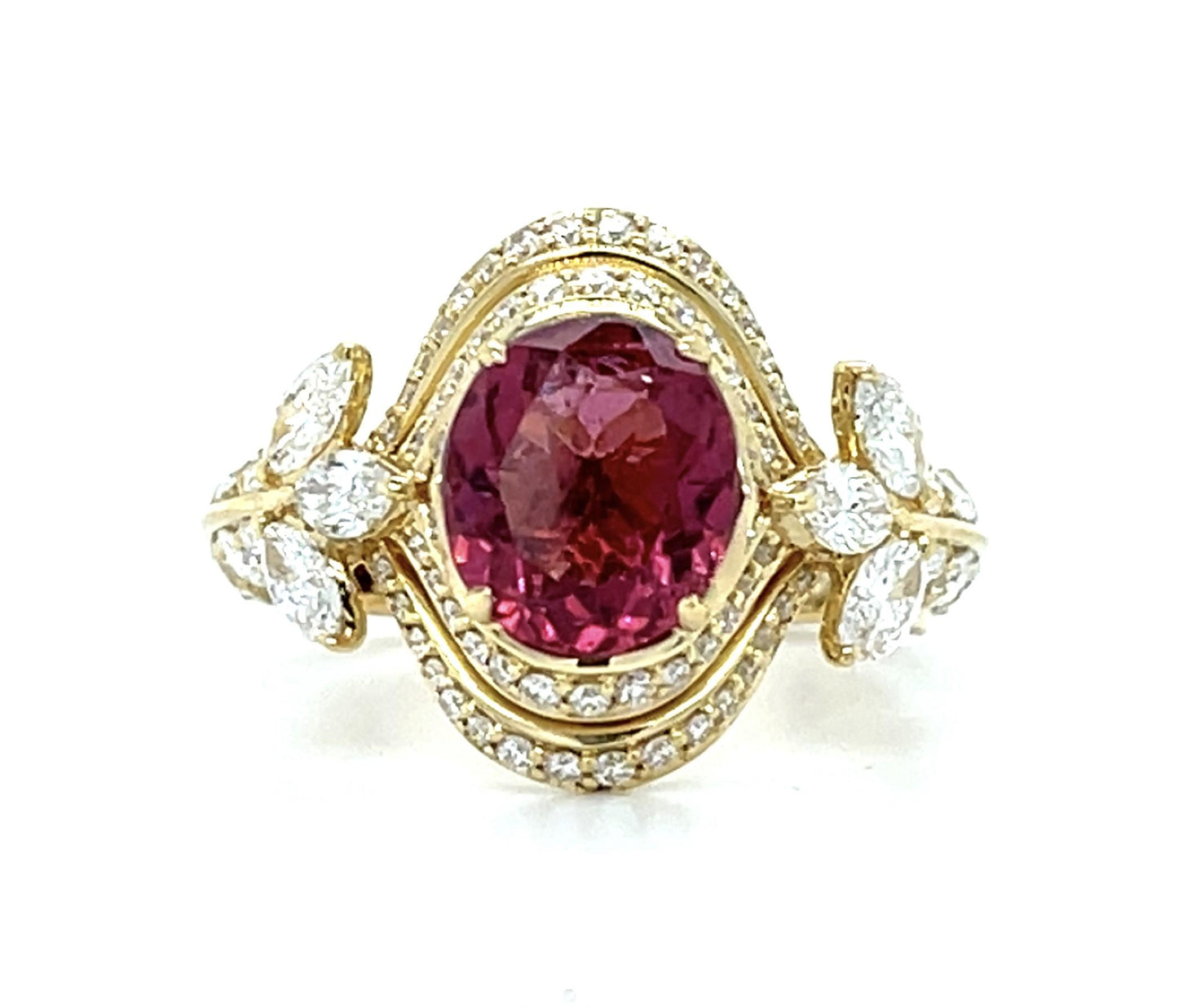 1.84ct Pink Tourmaline 1.28ct Diamond 18KY Estate Ring 5.64g 6 Size