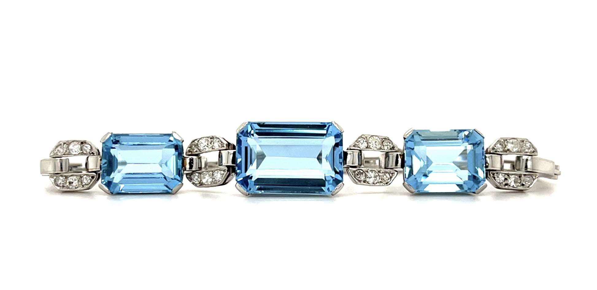 Art Deco 16.50ct Aquamarine Platinum Bracelet (Vintage c 1930s) .75ct Diamonds