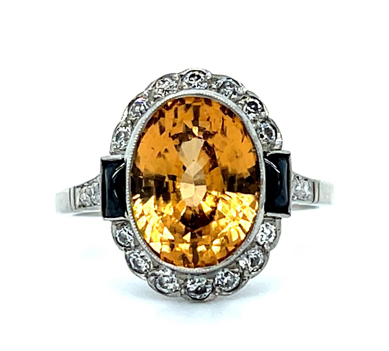 5.55ct Precious Topaz .53ct Diamond Handmade Platinum Ring 5.56g 7 Size