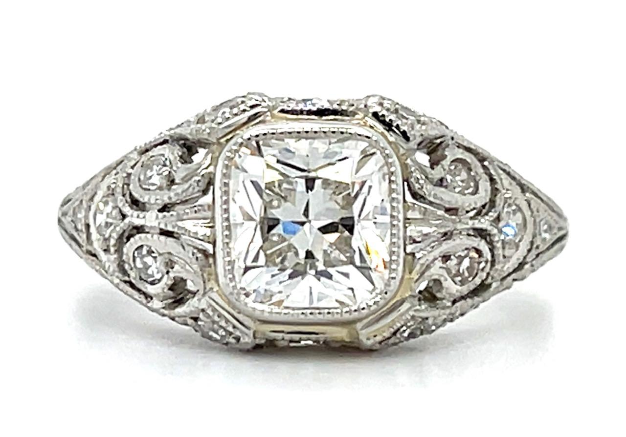 Estate  1.09ct F-g Diamond Cushion Vs1 PT  4.50gr Ring Size 6.50