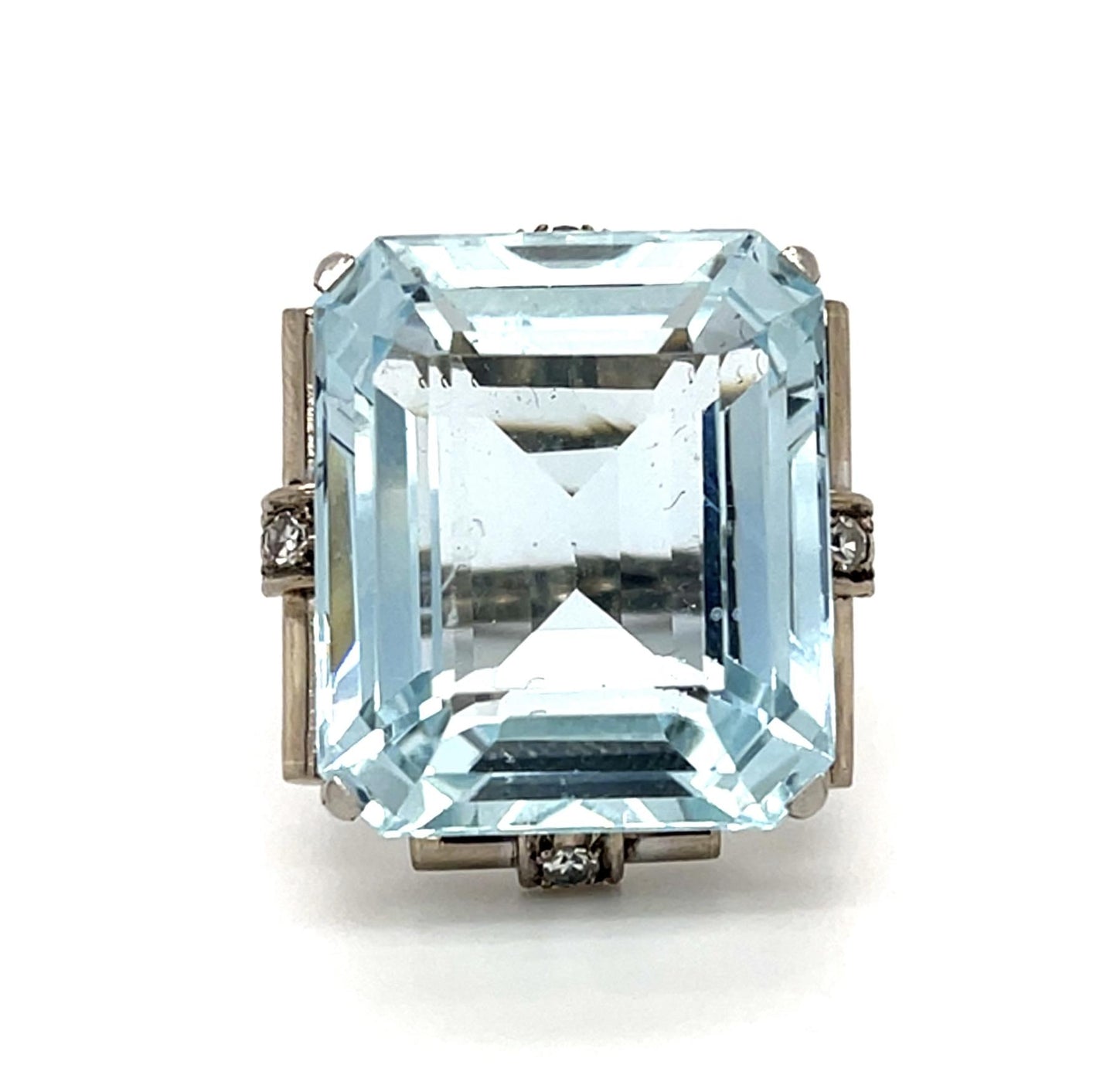 Original Retro 37ct Aquamarine approx .20ct Diamond PT+18KW Ring (Vintage 1940s)