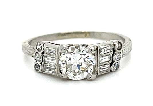 Art Deco .74ct Center Diamond .30ct SD Platinum Ring (Vintage 1930s) 3.50g 6 Siz