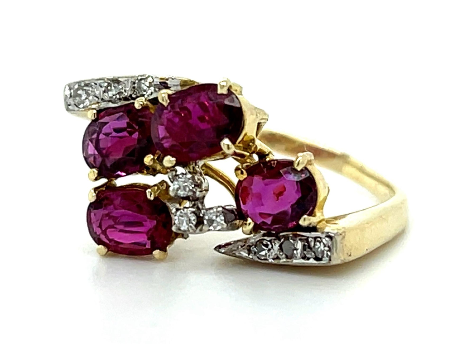 1.20ct Ruby .12ct Diamond 14K Two Tone Ring (Vintage 1950s) 4.15g 4.75 Size
