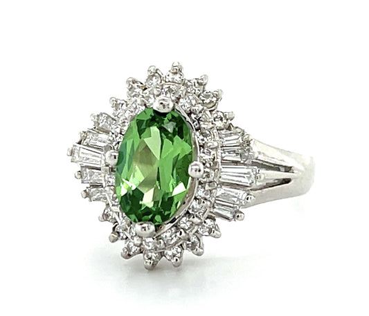 1.35ct Oval Tsavorite .51ct Diamond Platinum Ring 6.68g 5.50 Size