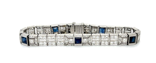 Original Art Deco 4.75ct Diamond PT Bracelet (vintage 1930s) 4.50ct Sapphire 7.2