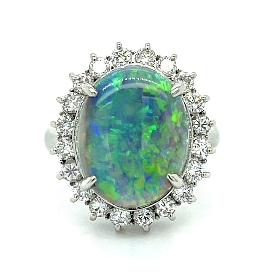 4.27ct Australian Fire Opal .81ct Diamond Platinum 9.40g 5.50 Size