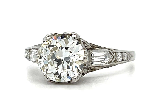 Art Deco 1.63ct K VS2 Euro Dia .30ct Platinum Ring (Antique 1920s) 6.50 Size