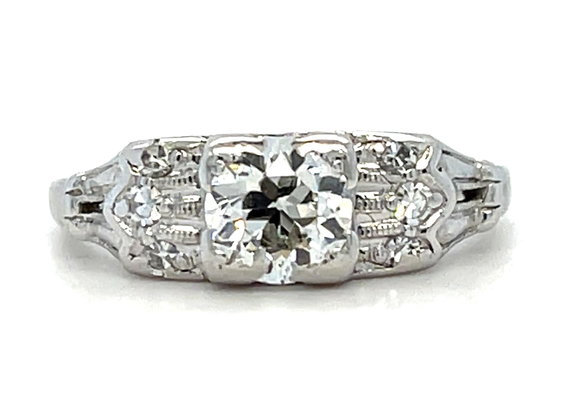 Original Art Deco .65ct Old Euro Platinum Ring (Vintage 1930s) .16ct SD 4.32g 6