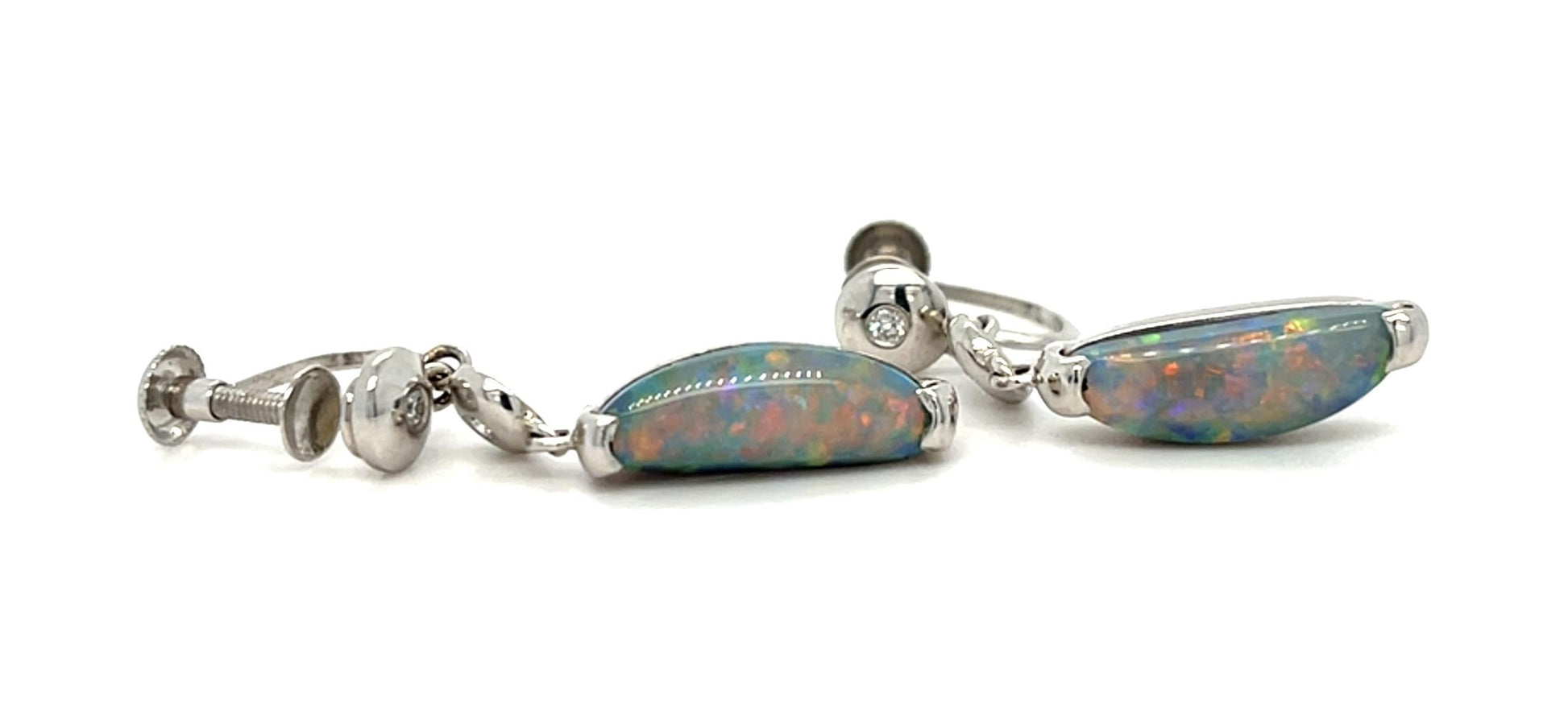 4.50ct Australian Black Opal .08ct Diamond Platinum Earrings 5.70g 1.15"