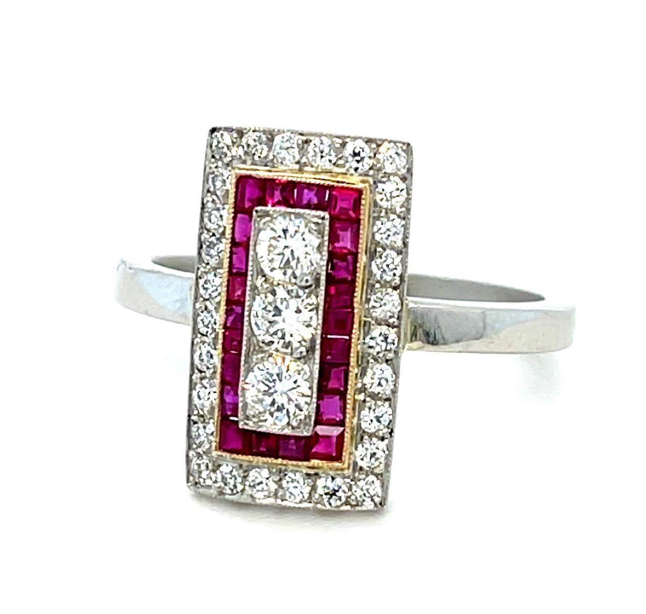 .30ct Diamond .55ct Ruby Platinum Ring .30ct SD 5.40g 7 Size