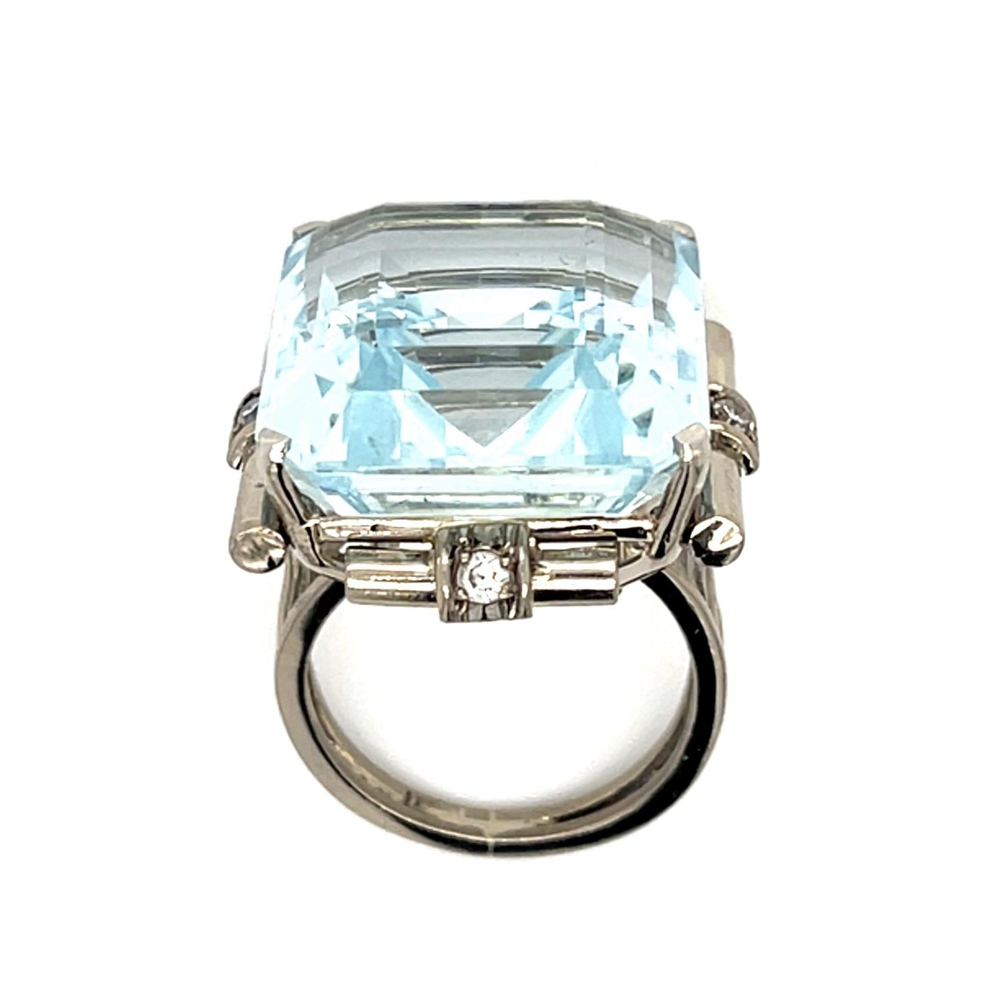 Original Retro 37ct Aquamarine approx .20ct Diamond PT+18KW Ring (Vintage 1940s)