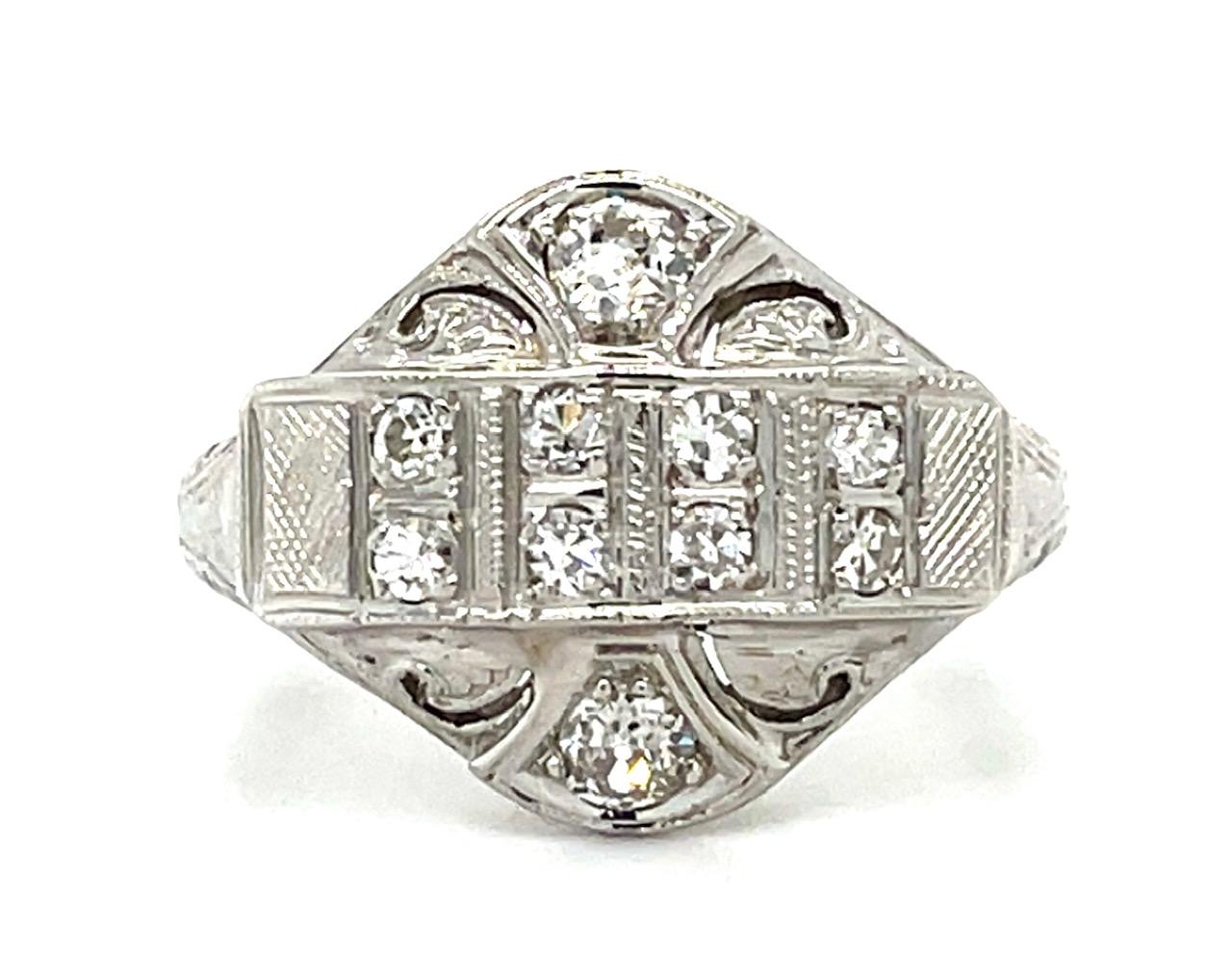 Original Art Deco .42ct Diamond 14KW Ring (Antique 1930s) 3.10g 6 Size